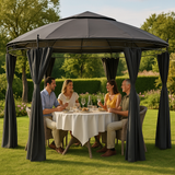 Tonnelle ronde anthracite 3,5 x 2,7 m – Acier thermolaqué, toit double & rideaux polyester